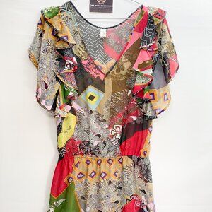 Pinkerton Silk Ruffle Retro Lightweight Semi Sheer Tunic Top